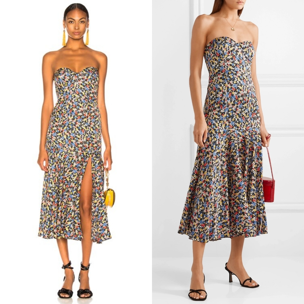 Veronica Beard Annika Floral Print Strapless Dress